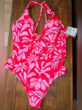 Pink Floral Halter One-PieceSwimsuit